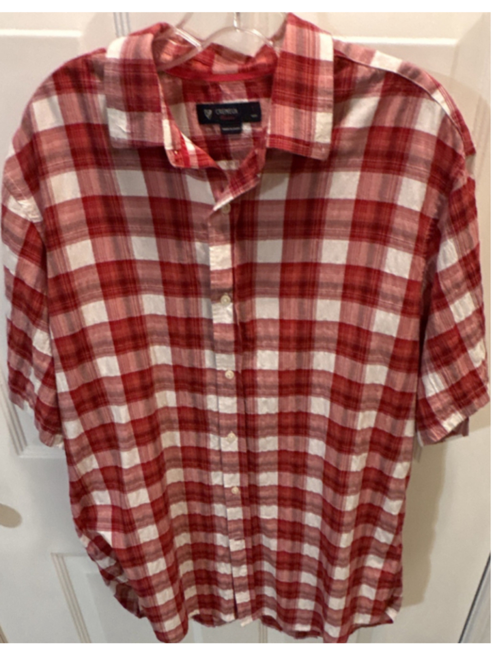 Cremieux Classics L Plaid Short Sleeve Button-Up Shirt Red White